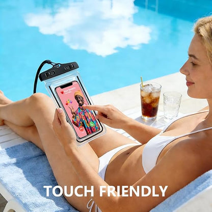 Waterproof Phone Pouch 2 Pack, IPX8 Universal Phone Dry Bag Case Floating Swimsuit Protector for Beach, Travel Essentials, Black+Pink