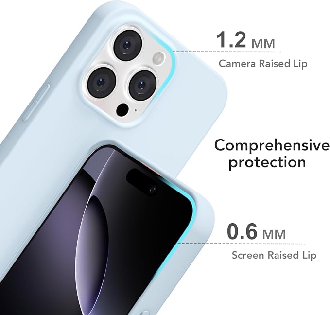 for iPhone 16 Pro Max Case Silicone Compatible with Magsafe Case, Ultra Slim Thin Magnetic Phone Cases Mag Safe, Cute Soft Rubber Gel Matte Plain Wireless Charging Cover for Women, Light Blue