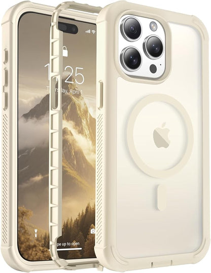 jaroco Magnetic for iPhone 15 Pro Max Case, [Compatible with MagSafe][Military Grade Drop Protection][Heavy Duty Protection][Non-Slip][Shockproof] 2-Layer Durable Bumper Phone Case 6.7''-Antique White