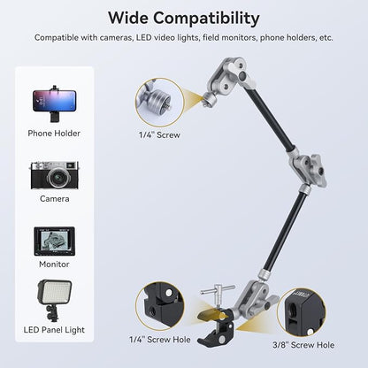 UTEBIT 22" Magic Arm w Clamp Mount, Desk Camera Mount Articulating Friction Boom w Arm 1/4" Thread Adapter, Overhead Desk Phone Mount for Video Light Webcam Microphone Action Camera Content Creators