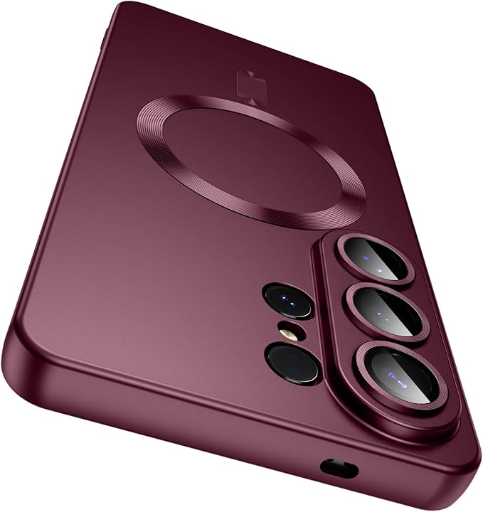 Magnetic for Samsung Galaxy S26 Ultra Case [Compatible with MagSafe][Built-in Camera Lens Protector] Slim Soft Silicone Bumper Shockproof Metallic Luster Phone Case, Burgundy