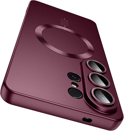 Magnetic for Samsung Galaxy S26 Ultra Case [Compatible with MagSafe][Built-in Camera Lens Protector] Slim Soft Silicone Bumper Shockproof Metallic Luster Phone Case, Burgundy
