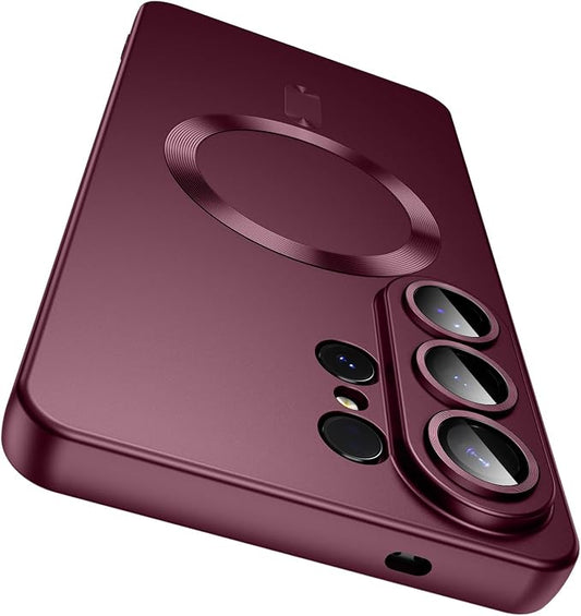 Magnetic for Samsung Galaxy S26 Ultra Case [Compatible with MagSafe][Built-in Camera Lens Protector] Slim Soft Silicone Bumper Shockproof Metallic Luster Phone Case, Burgundy