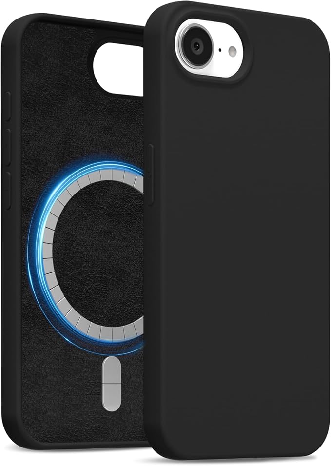 for iPhone 17e 16e Case Silicone Compatible with Magsafe Case, Ultra Slim Thin Magnetic Phone Cases Mag Safe, Cute Soft Rubber Gel TPU Matte Plain Wireless Charging Cover for Women, Black