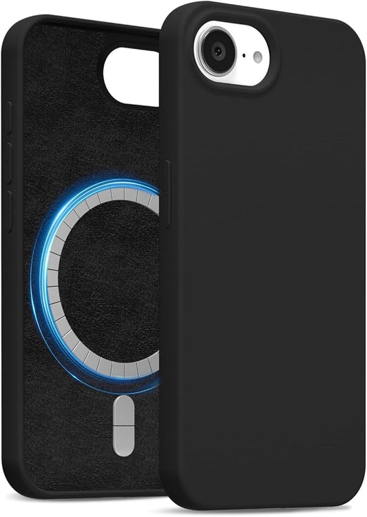 for iPhone 17e 16e Case Silicone Compatible with Magsafe Case, Ultra Slim Thin Magnetic Phone Cases Mag Safe, Cute Soft Rubber Gel TPU Matte Plain Wireless Charging Cover for Women, Black