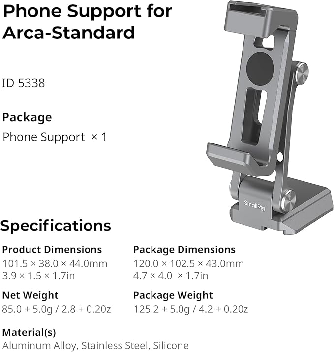 SMALLRIG Metal Phone Mount with Baseplate for Arca-Swiss,Compatible for DJI RS 4 Mini & RS 3 Mini, Phone Mount Adapter Support Free Adjustment Joints, Phone Tripod Mount for iPhone 17/16/15-5338