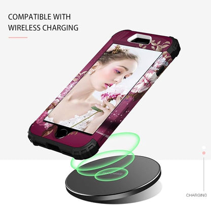 Hocase for iPhone SE 2022/2020 Case, Heavy Duty Shockproof Protection Hard Plastic+Silicone Rubber Hybrid Protective Case for iPhone SE 3rd/2nd Generation (4.7") - Royal Purple Flowers