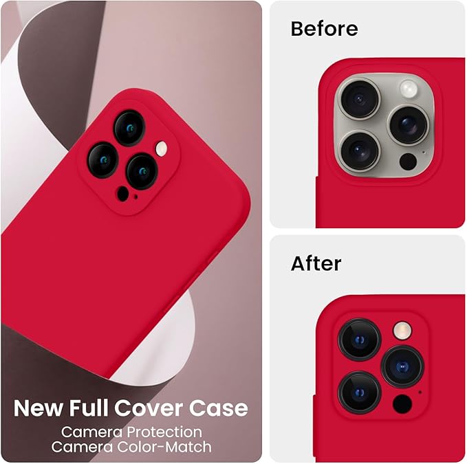 FireNova Designed for iPhone 15 Pro Max Case, Silicone Upgraded [Camera Protection] Phone Case, Soft Anti-Scratch Microfiber Lining Inside, 6.7 inch, Deep Red