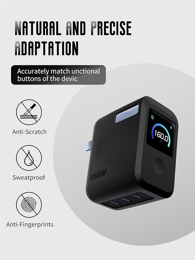 Case for Anker Prime 160W 3-Port Compact USB-C GaN Charger (Model: A2687), Kids-Friendly Soft Silicone Protective Cover, Shockproof, Waterproof (Black)
