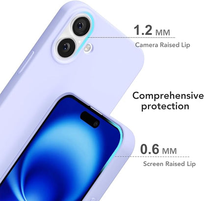 for iPhone 16 Case Silicone Compatible with Magsafe Case, Ultra Slim Thin Magnetic Phone Cases Mag Safe, Cute Soft Rubber Gel TPU Matte Plain Wireless Charging Cover for Women, Purple Lavender