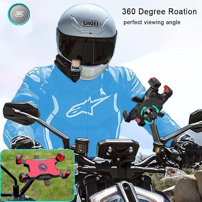 Motorcycle Phone Holder, 1s Lock and Release Phone Mount for Motorcycle Scooter Moped Rear View Mirror Phone Mount for 4.5-6.8 inch Cell Phone, Motorbike Rearview Mirror Phone Holder
