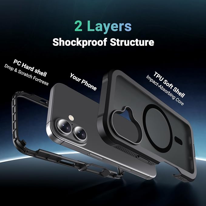 jaroco Magnetic for iPhone 17 Case, [Compatible with MagSafe][Military Grade Drop Protection][Heavy Duty Protection][Non-Slip][Shockproof] 2-Layer Durable Bumper Phone Case 6.3''-Black