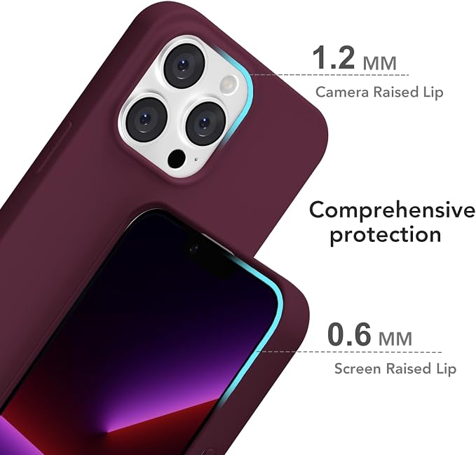 for iPhone 13 Pro Case Silicone Compatible with Magsafe Case, Ultra Slim Thin Magnetic Phone Cases Mag Safe, Cute Soft Rubber Gel Matte Plain Wireless Charging Cover for Women, Burgundy Maroon
