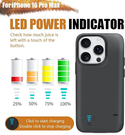 Sitong Battery Case for iPhone 16 Pro Max, 6000mAh Rechargeable Extended Battery Charging/Charger Case, Add 100% Extra Juice (6.9 Inches) Black