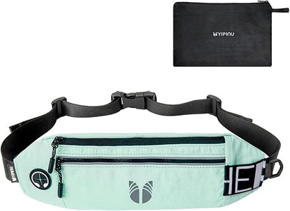Slim Running Belt Fanny Pack for Women Men, phone holder for running Pouch, Waist belt for Workout, Marathon Jogging Running Gear Accessories [Fits ALL Phones] ﻿ (GREEN)