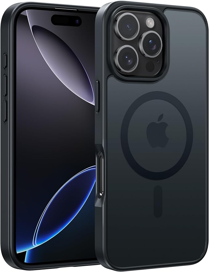 FNTCASE for iPhone 16 Pro-Max Case: [Compatible with Magsafe] Translucent Matte Magnetic Phone Cover - Military Grade Drop Protection Shockproof Protective Cases - Black