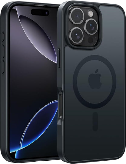 FNTCASE for iPhone 16 Pro-Max Case: [Compatible with Magsafe] Translucent Matte Magnetic Phone Cover - Military Grade Drop Protection Shockproof Protective Cases - Black