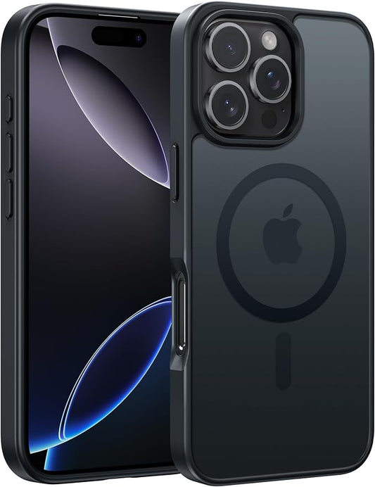 FNTCASE for iPhone 16 Pro-Max Case: [Compatible with Magsafe] Translucent Matte Magnetic Phone Cover - Military Grade Drop Protection Shockproof Protective Cases - Black
