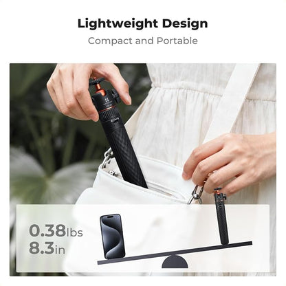 K&F CONCEPT 25.6'' Mini Selfie Stick Tripod Stand, 5 Levels 360° Ball Head Pocket Tripod with Cold Shoe, Small Tripod Compatible with DJI Osmo Pocket 3 Action 5 Pro GoPro Hero13 Smartphone.