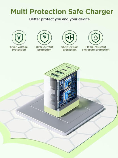 USB C Charger Block, 40W 4-Port Fast Charger 20W Type C Charging Block 3.1A USB Wall Charger Dual Port PD+QC Charging Cube for iPhone 17 16 15 14 13 12 Pro Max XS, iPad, Samsung Phone (Green)