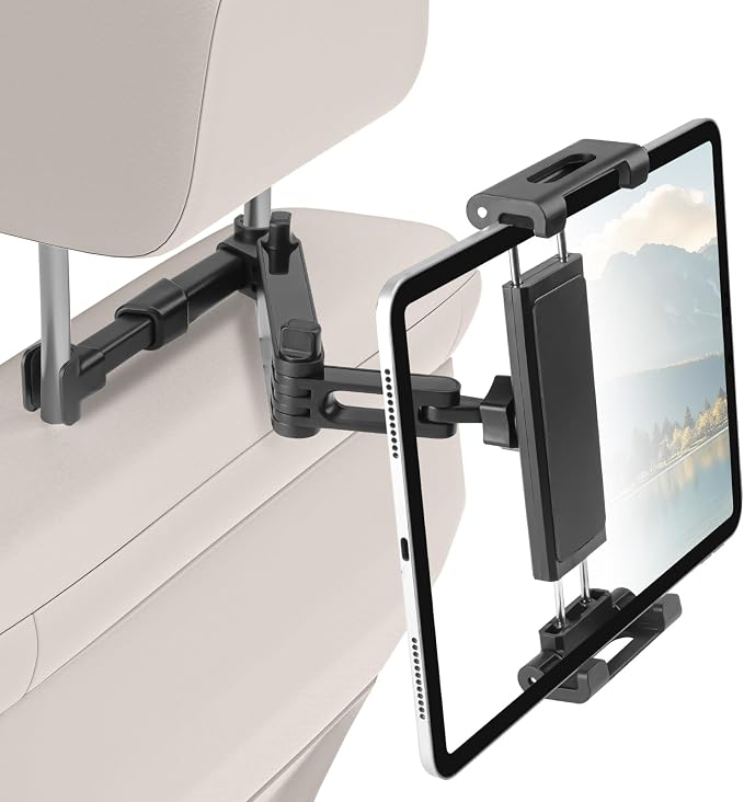 Kairiyard Tablet Holder for Car, 3 in 1 Extension Arm Adjustable Car Headrest Tablet Holder Road Trip Essentials Back Seat Tablets Cars Mount Compatible with iPad Pro, Air, Mini, 4.7-11" Devices