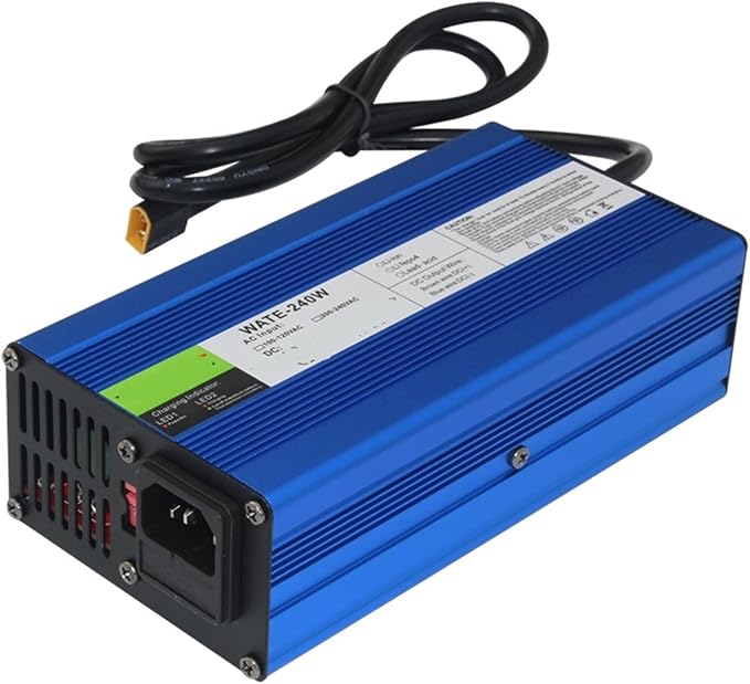 Charger Aluminum Lithium Ion Battery 12.6V 7A Charger 3S 12V Lithium Battery Pack Charger with Cooling Fan Smarts Charge Auto-Stop Aluminum Case(RED Plugs,U.K)