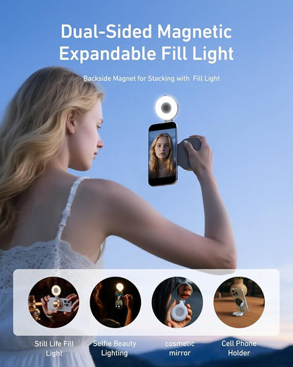 TELESIN Fun Shot Magnetic Phone Camera Grip + C03 Magnetic Selfie Light (Silver) Bundle Kit Compatible with iPhone Magsafe & Android, Creator Kit for Selfies/Photography/TikTok/Zoom Calls/Video