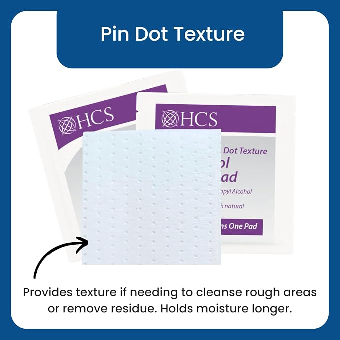 HCS Bulk Large Alcohol Prep Pads - Textured, 70% Isopropyl Alcohol Wipes, Individually Wrapped - 2 ply Sterile Skin Prep Swabs for Injections, First Aid (1000/Case)