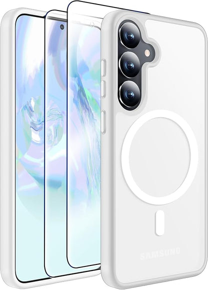 MOZOTER for Samsung Galaxy S25 Case with Magnetic,[Compatible with MagSafe][15Ft Military Dropproof][2*Screen Protector] Translucent Matte Anti-Slip Back Slim Shockproof Case for S25,6.2"(Clear)