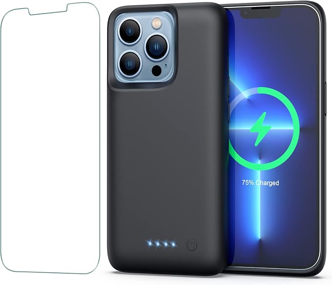 Feob Battery Case for iPhone 13/13 Pro[6.1 inch], 7500mAh Portable Charger Case Extended Battery Pack for iPhone 13/13 Pro Charging Case-[Black]
