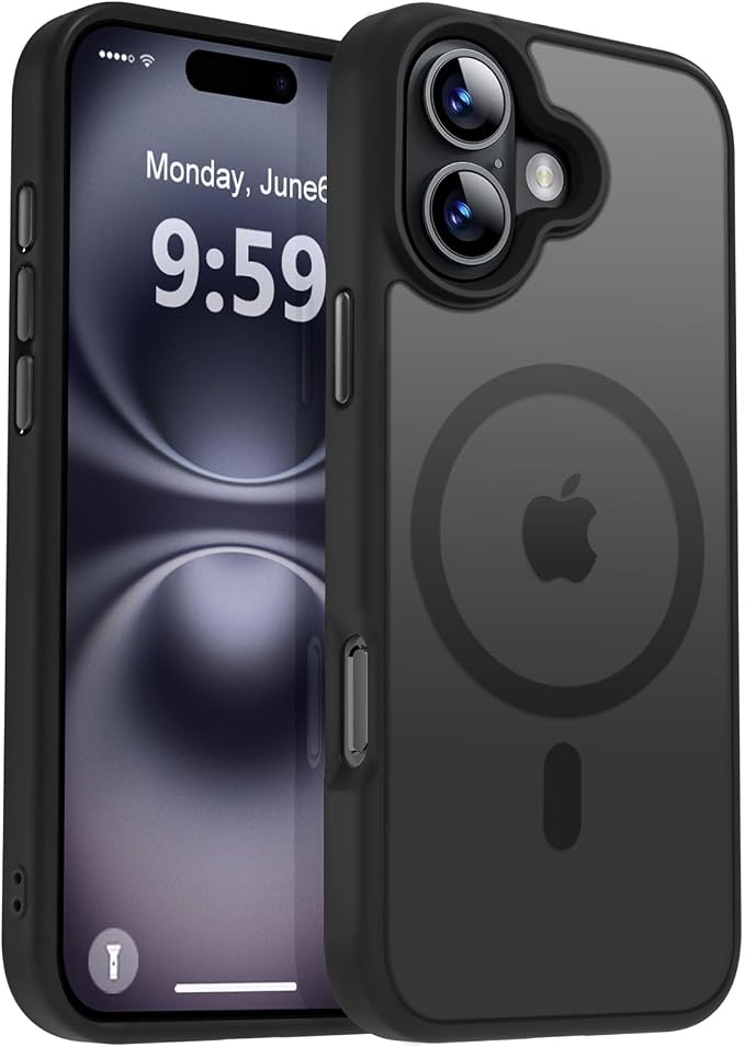 MOCCA Strong Magnetic for iPhone 16 Case, [Compatible with Magsafe][16FT Mil-Grade Drop Protection] Slim Thin Translucent Matte Protective Cover Case for iPhone 16 Phone Case 6.1", Black