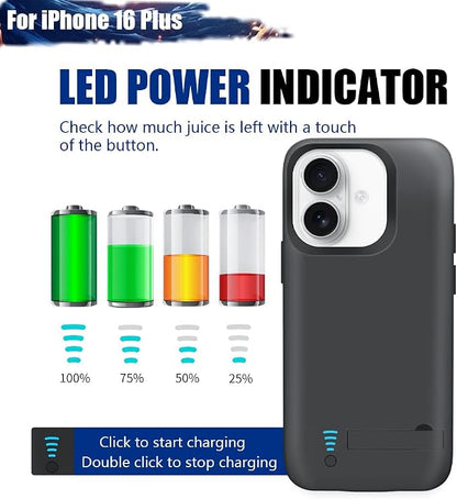 Sitong Battery Case for iPhone 16 Plus, 6000mAh Rechargeable Extended Battery Charging/Charger Case, Add 100% Extra Juice (6.7 Inches) Black