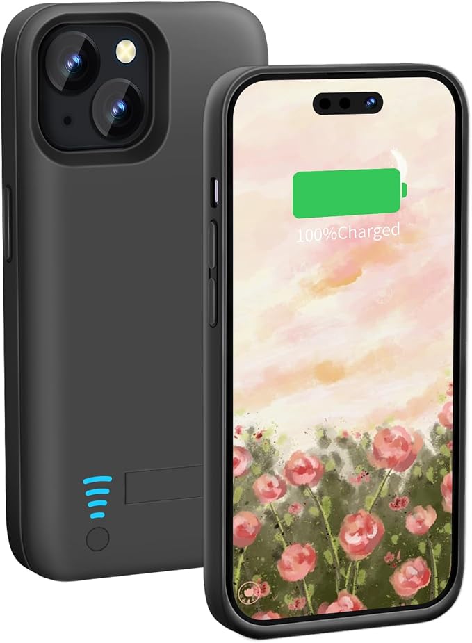 Battery Case for iPhone 15 Plus, 6000mAh Rechargeable Extended Battery Charging Charger Case, Add 100% Extra Juice (6.7 Inches) Black