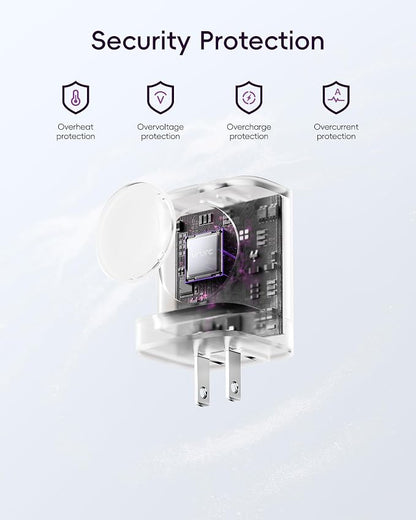 VRURC Charger for iPhone & Apple Watch, 20W USB C Fast Charging Block, 3-in-1 Compact Travel Adapter with 2 Port for iPhone 17/16/15/14/13, Wireless Magnetic for iWatch SE/11/10/9/8/7/6/5/4-Purple