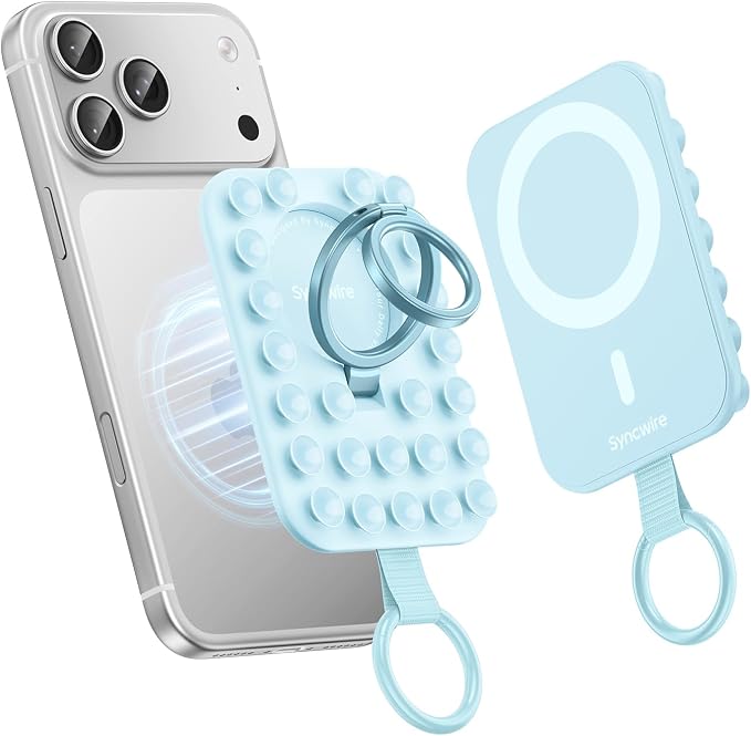 Syncwire Magnetic Suction Phone Mount for MagSafe, Silicone Octo Cup Buddy Sticky Grip Ring Holder, Hands-Free/Selfie/Video for TikTok & Instagram Influencer/Creator, iPhone Compatible,Sky Blue