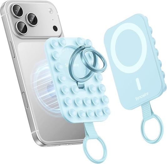 Syncwire Magnetic Suction Phone Mount for MagSafe, Silicone Octo Cup Buddy Sticky Grip Ring Holder, Hands-Free/Selfie/Video for TikTok & Instagram Influencer/Creator, iPhone Compatible,Sky Blue
