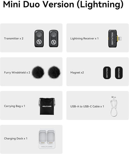 Hollyland Lark A1 Wireless Mini Microphone for iPhone 14/13/12 (2TX + Lightning RX) 48kHz/24-bit, 3-Level Intelligent Noise Cancel, Magnetic Microphone for YouTube, Podcast, Vlogging (Black)