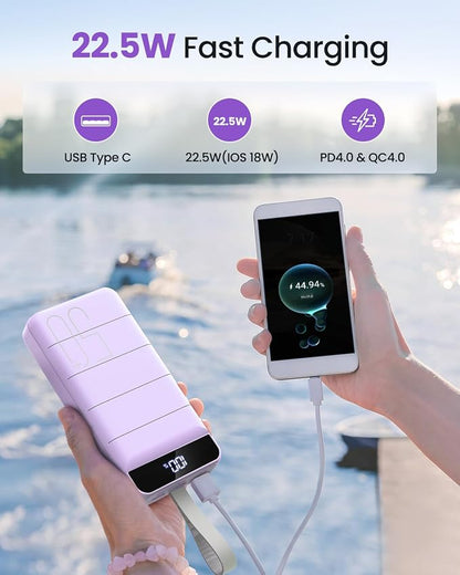 Power Bank Fast Charging 50000mAh - 22.5W Portable Charger USB C Quick Charge with 4 Outputs & 3 Inputs LED Display Huge Capacity External Battery Pack for iPhone, Samsung, iPad etc Purple