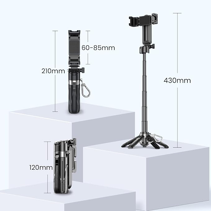 Portable Selfie Stick Tripod with Dual Fill Lights & Bluetooth Remote – 3-in-1 Pocket Size Phone Tripod with 2 Cold Shoe Mounts for iPhone Android – Mini Video Stand for Live Streaming
