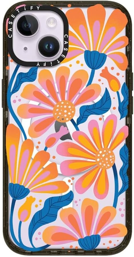 CASETiFY Impact iPhone 14 Case [4X Military Grade Drop Tested / 8.2ft Drop Protection/Compatible with Magsafe] - Lazy Daisy - Glossy Black