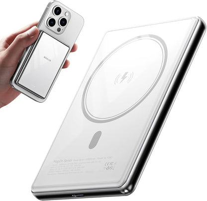 Kuulaa 10000mAh Magsafe Power Bank Ultra Slim 0.53'' Magnetic Wireless Portable Charger with USB-C Output, 20W PD Fast Charging for iPhone 16/15/14/13/12 Series, Tempered Glass Design