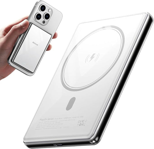 Kuulaa 10000mAh Magsafe Power Bank Ultra Slim 0.53'' Magnetic Wireless Portable Charger with USB-C Output, 20W PD Fast Charging for iPhone 16/15/14/13/12 Series, Tempered Glass Design