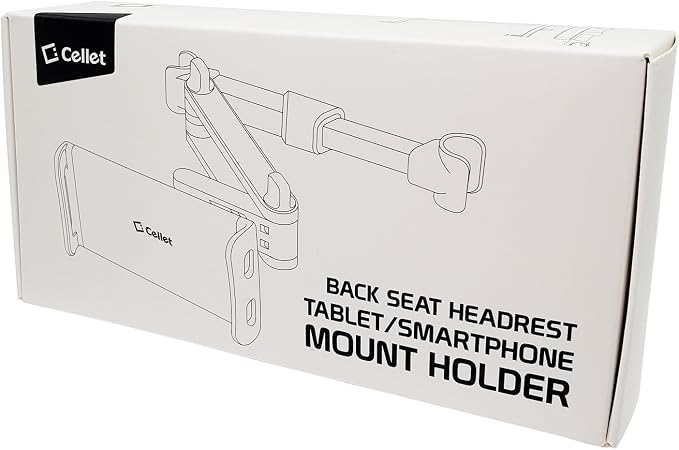 Cellet Universal Car Headrest Mount for Tablets & Phones – 360° Rotating Back Seat Tablet Holder with Extendable Arm – Compatible with iPad Pro/Air/Mini, Samsung Galaxy Tab, iPhone & Kids Devices