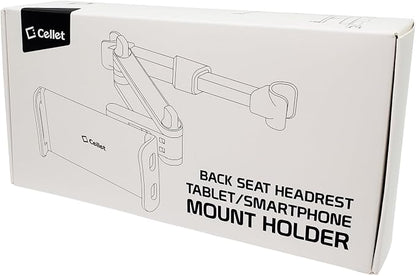 Cellet Universal Car Headrest Mount for Tablets & Phones – 360° Rotating Back Seat Tablet Holder with Extendable Arm – Compatible with iPad Pro/Air/Mini, Samsung Galaxy Tab, iPhone & Kids Devices