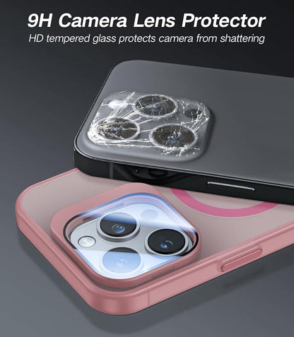 for iPhone 15 Pro Max Case with Camera Cover Stand [Built-in 9H Camera Lens Protector][Fit for Magsafe] Military Grade Shockproof Translucent Matte Magnetic Phone Case 6.7", Pink