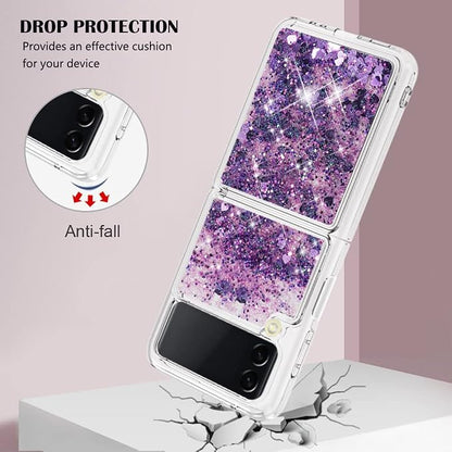 Galaxy Z Flip 4 Silicone Quicksand Case, Girls Women Bling Moving Liquid Full Phone Covered Soft Gel Rubber Case Shockproof TPU Waterfall Slim Cover Bumper Compatible with Samsung Galaxy Z Flip 4 5G