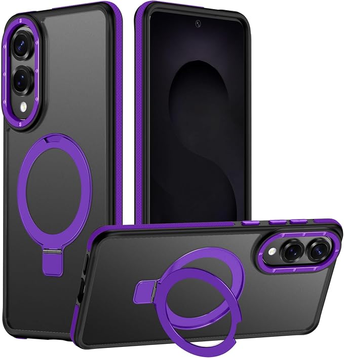 for Samsung Galaxy S25 Edge Case, Magnetic Adjustable Ring Stand [Fit for Magsafe], [Military-Grade Shockproof Protection] Phone Case with Kickstand&Ring Holder (Purple)
