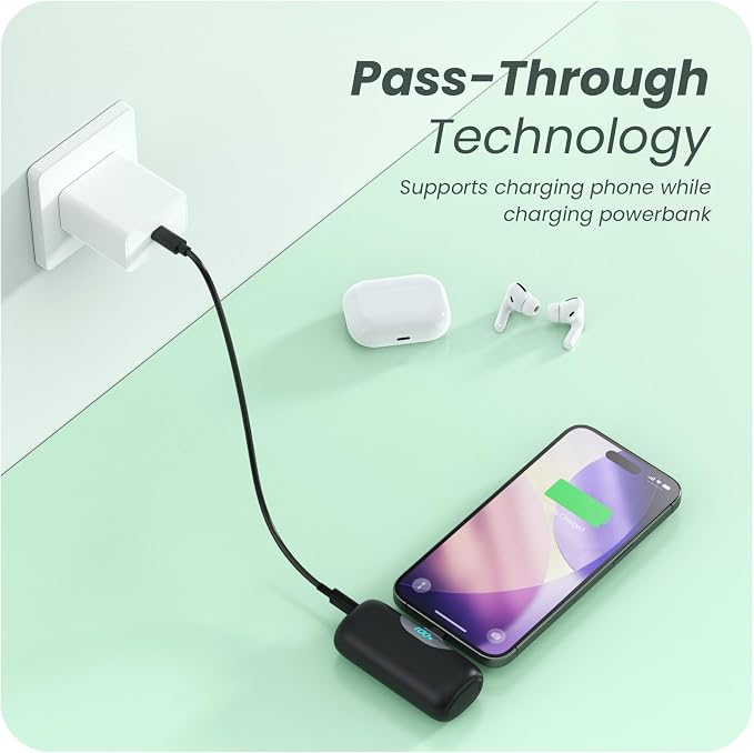[2-Pack] 6000mAh Portable Charger for iPhone 17/16, LCD Display USB C Mini Power Bank,PD Fast Charging Lipstick Sized Battery Pack for iPhone 17/16/15 Pro Max, Galaxy S25/S24, Pixel (Black+White)