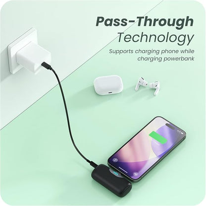 [2-Pack] 5500mAh Portable Charger for iPhone 17/16, LCD Display USB C Mini Power Bank, PD Fast Charging Lipstick Sized Battery Pack for iPhone 17/16/15 Pro Max, Galaxy S25/S24, Pixel (Black+Black)