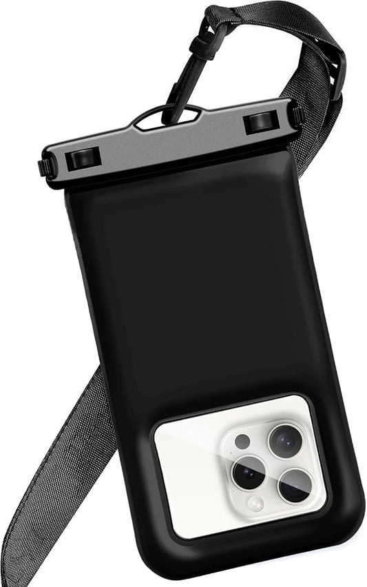 Floatable Waterproof Phone Pouch/Case with Crossbody Lanyard for iPhone 17 Series 16 Pro Max/15 Pro/14/13/12, IP68 Cellphone Dry Bag Beach Cruise Ship Essentials, 1 Pack-Black-7″